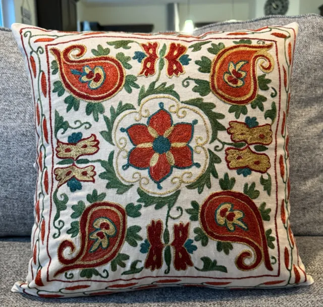 Uzbek Handmade Suzani Silk Pillowcase, New, Shipped from USA