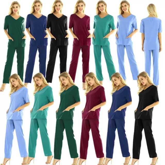 SET SCRUB MEDICO UOMO DONNA 2 PZ pezzi pantaloni lunghi uniforme tuta da medico abbigliamento da lavoro 3