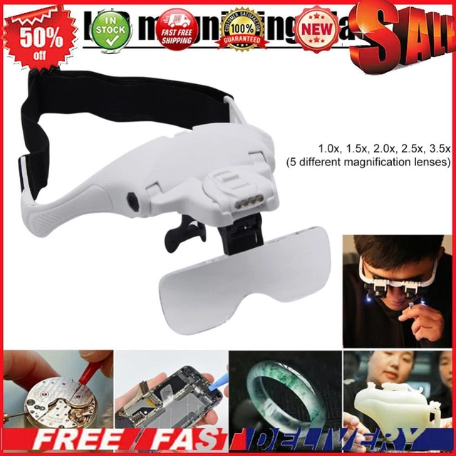 HD Magnifier with LED Light Adjustable Headband Magnifiers for Jewelry Appraisal