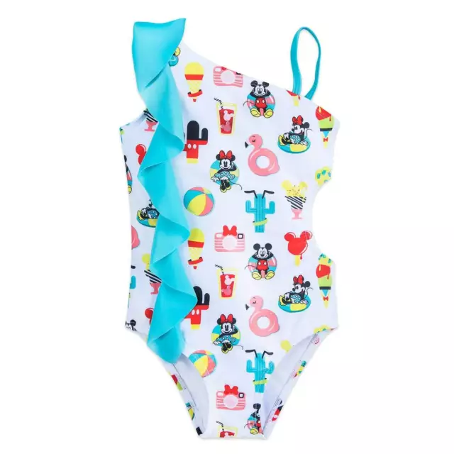NWT Disney Store Mickey and Minnie Mouse Swimsuit Girls 1 pc UPF 50+ Summer Fun
