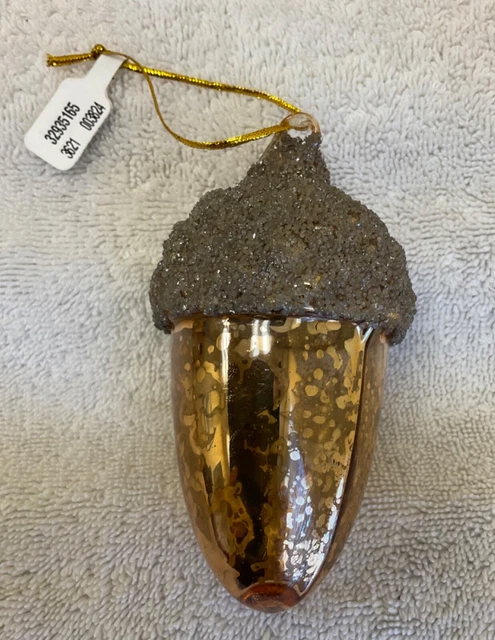 Large Glass Pinecone Acorn Hanging Christmas Ornament Gold Tone - READ!
