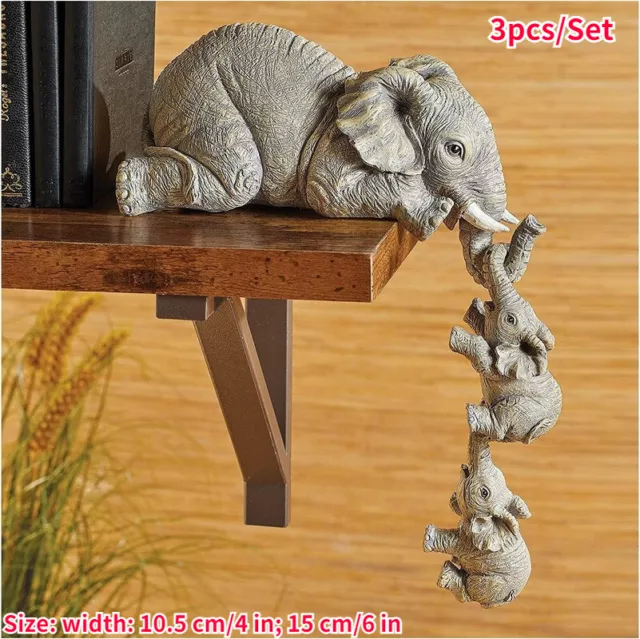 3pcs Cute Elephant Figurine Mother Hanging Two Babies Small Statue Ornament