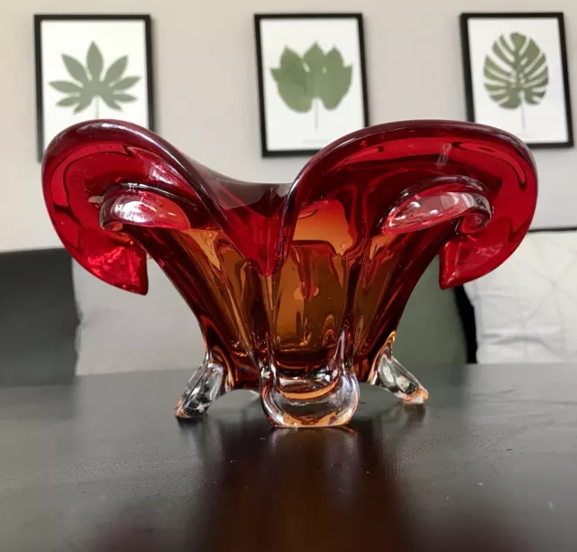 Murano 60er 70er Jahre Schale Glas Rot So Schön! 3