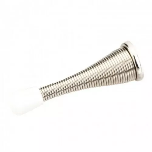 3" Polished Nickel Spring Screw-On Door Stop With Rubber Tip Cap Doorstop Base