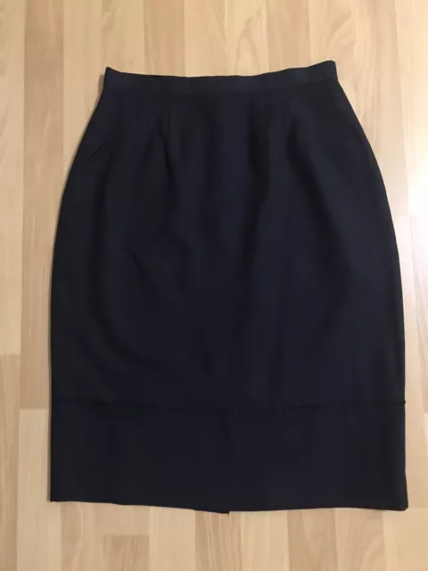 Women Petite Size 10P Black Lined Back Zip Slit Career Business Skirt 