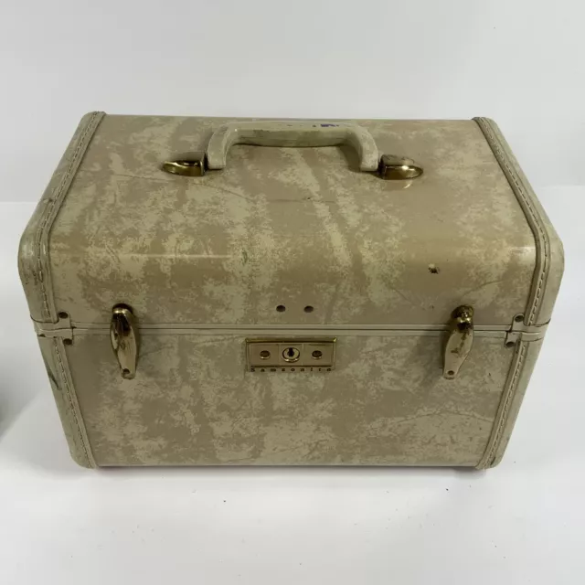 Vintage 1950's SAMSONITE Streamlite MAKEUP TRAIN CASE Suitcase MARBLE TAN No Key