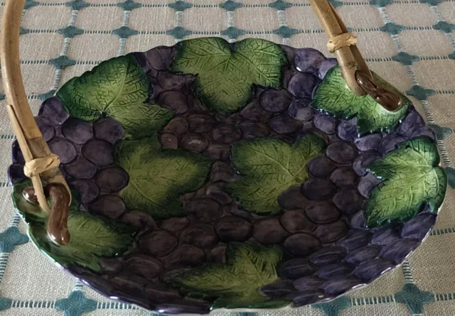 Vintage Fitz & Floyd Embossed Grapes Leaves 9” Serving Plate Tray Dish W/ Handle