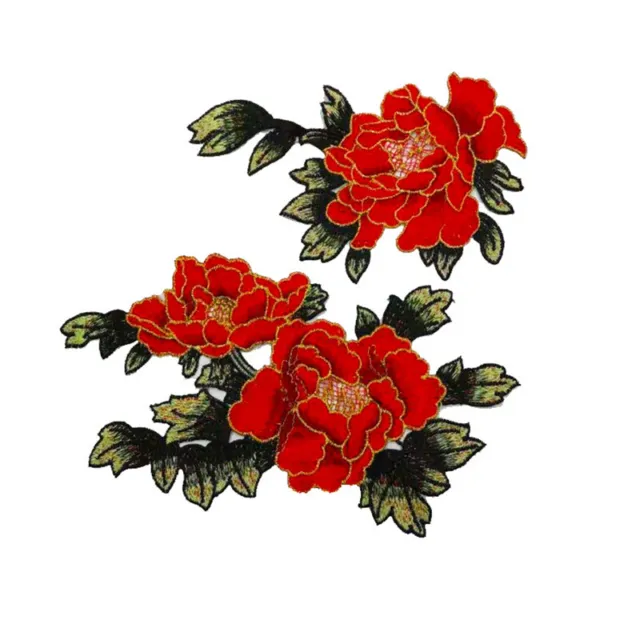 Embroidered Applique Iron Sew On Patches Red Rose Flower DIY Sewing Patch  Badge