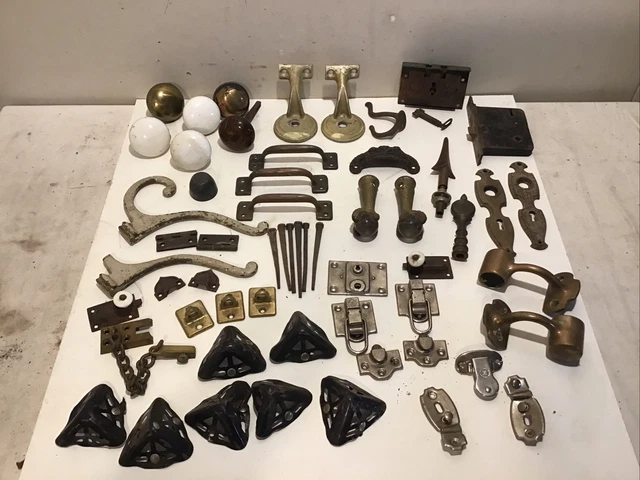 Lot of Antique Vintage Door Hardware Reclaimed Salvage Knobs Pulls Locks Brass