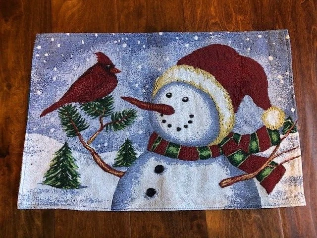 4 manteles de tapiz de Navidad muñeco de nieve con cardenal 19" de ancho