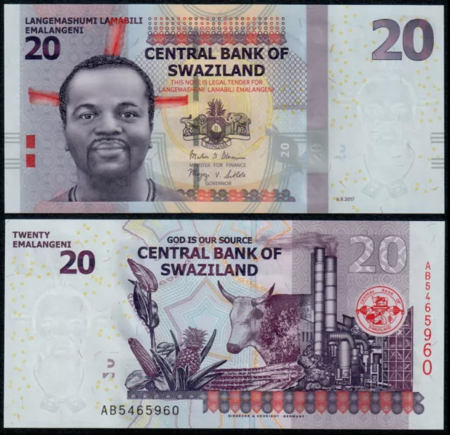 SWAZILAND 20 EMALANGENI (P37c) 2017 UNC