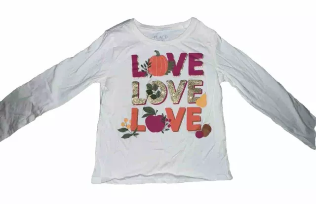 The Children's Place Girl's Off White Long Sleeve Fall Love  Shirt Size S 5/6