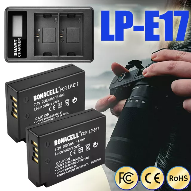 2x 2000mAh LP-E17 AKKU & LCD Dual Ladegerät für Canon EOS  750D 760D 800D,T6i,M6