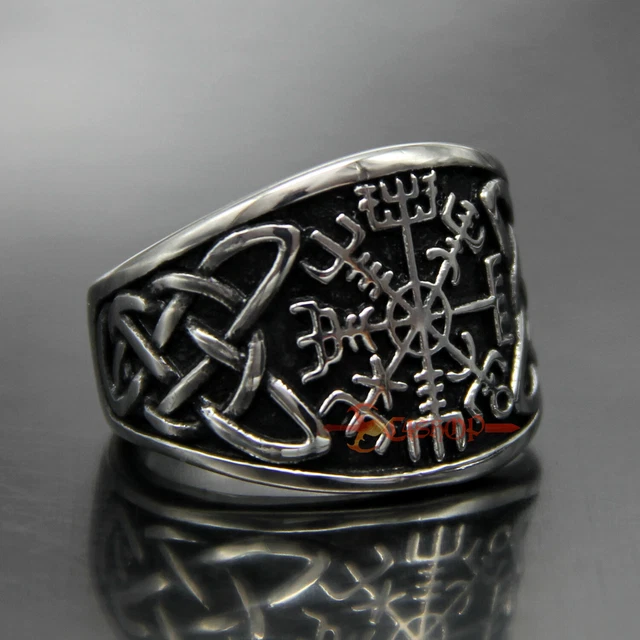 Jude Jewelers Stainless Steel Viking Valknut Compass Ring For Men - Retro Nordic Biker Style With Cubic Zirconia