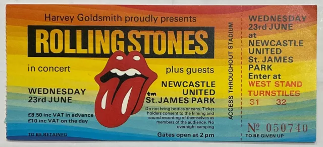 Rolling Stones Unused Concert Ticket St James Park Newcastle 23rd June 1982