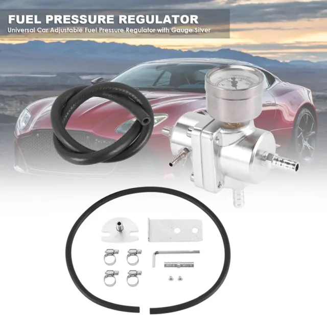 Regolatore universale di pressione carburante regolabile per auto con calibro argento R4S7