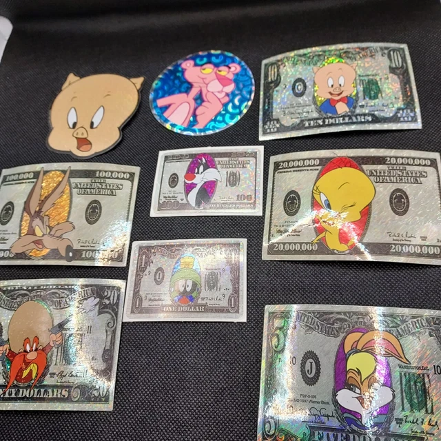 Vtg 1997 Warner Bros Looney Tunes Money Holographic Vending Sticker Lot Of 9