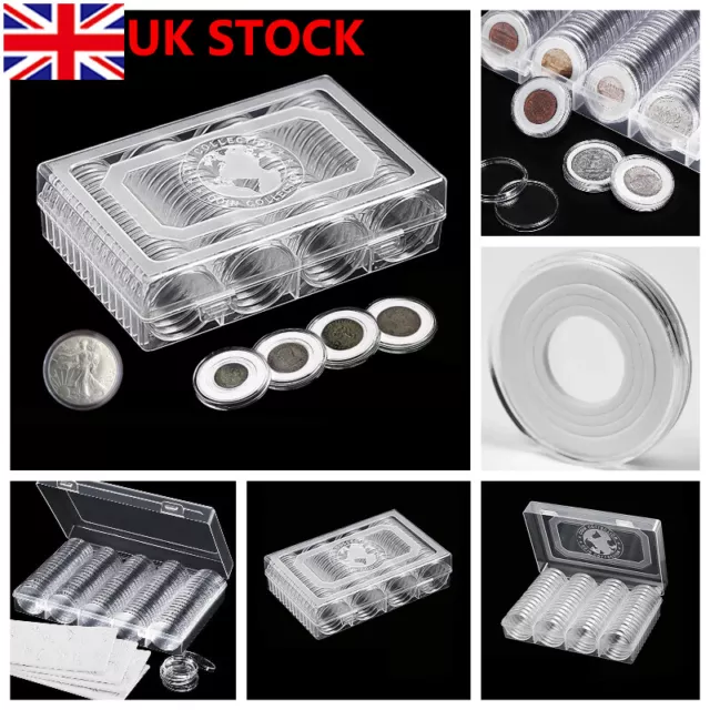 60-600pcs 40mm Clear Plastic Coin Capsules Coin Case Holder Storage Container UK