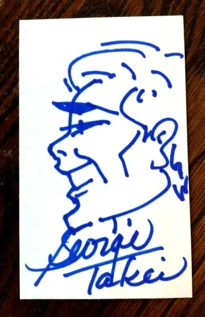 GEORGE TAKEI 3 x 5 Signed Original Hand Drawn Sketch STAR TREK Actor MR. SULU