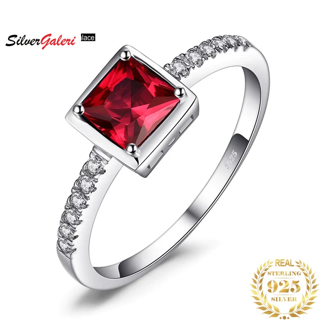 Created Red Ruby 925 Sterling Silver Wedding Engagement Solitaire Ring for Women
