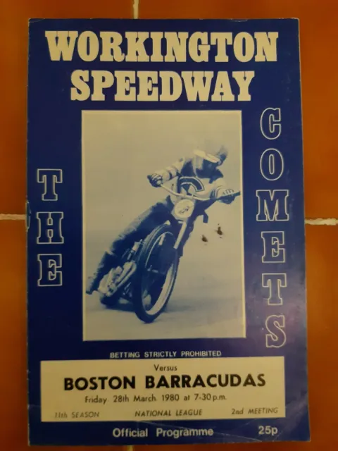 WORKINGTON COMETS vs BOSTON BARRACUDAS SPEEDWAY PROGRAMME 28/3/1980