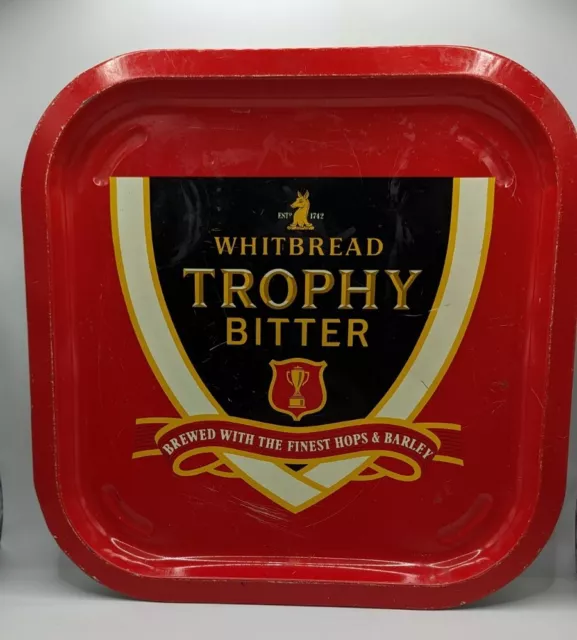 Metal Pub Tray Vintage Whitbread Trophy Bitter Rare MAN CAVE PUB BAR Display