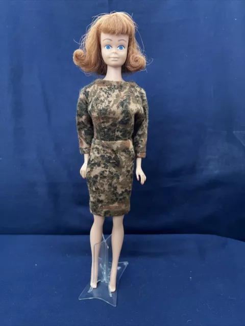 Vintage 1960s Barbie Tammy France Clone Mommy Made CAMO BROWN SHEATH DRESS