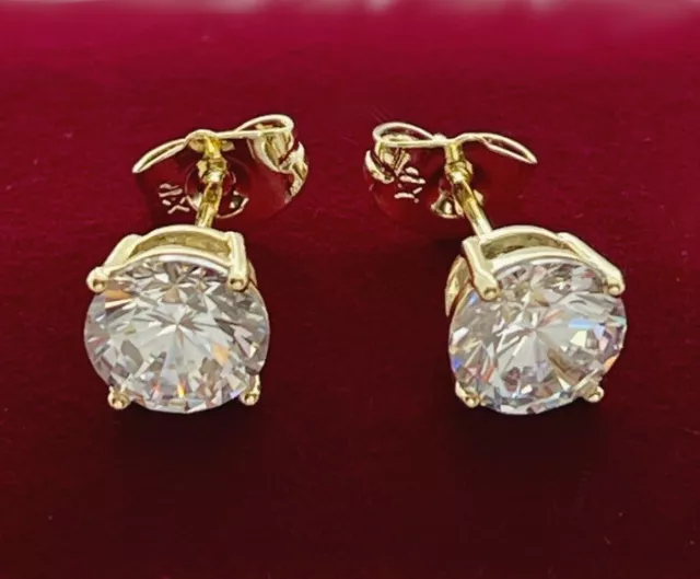 Lujo Pendientes de Botón Circonita Cristal 585er Oro 14 Quilates Dorado