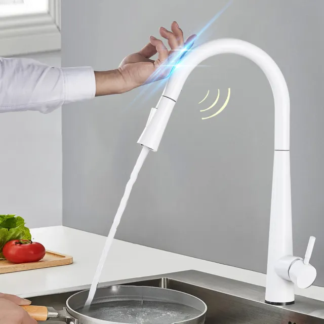 Weiß Touch Wasserhahn Küche Ausziehbar Küchenarmatur mit Brause ausziehbar 360°