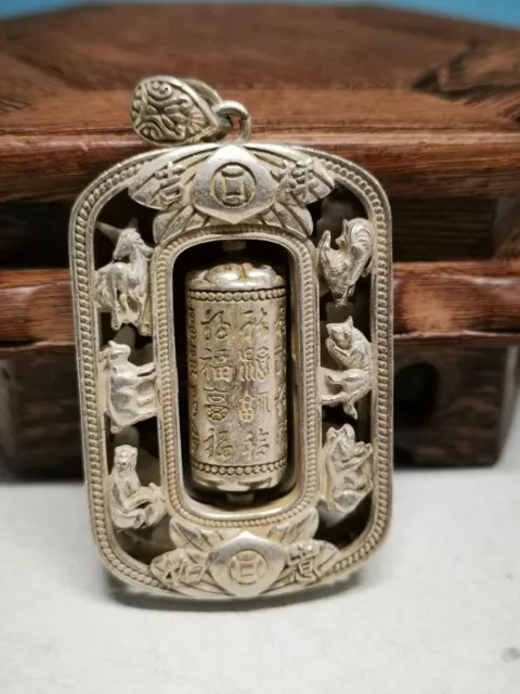 Amazing Tibetan Silver Copper Handmade Zodiac Prayer Wheel Necklace Pendant B04