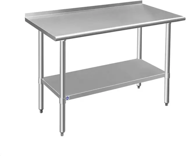 Stainless Steel Table for Prep & Work with Backsplash 48X24 Inches, NSF Metal Co