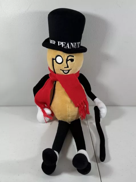 1991 Mr. Peanut Plush Stuffed Doll With Red Scarf  And Cane 26” Tall. Planters