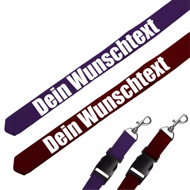 Schlüsselband lang WEINROT oder LILA mit Text Name moderne Schriftart wunschtext