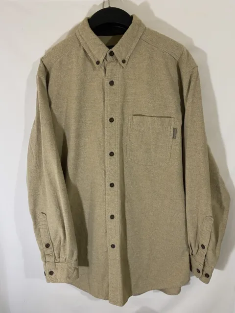 Woolrich Shirt Mens Large Tan Beige Chamois Flannel Button Up Cotton Hiking Soft