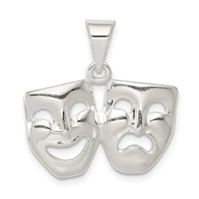 Sterling Silver 925 Comedy Tragedy Mask Charm Pendant 0.75 Inch