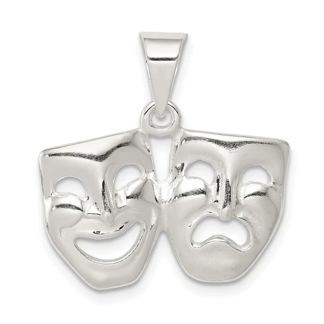 Sterling Silver 925 Comedy Tragedy Mask Charm Pendant 0.75 Inch