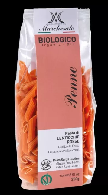 PENNE PASTA di LENTICCHIE ROSSE GLUTEN e GMO FREE, BIO E VEGAN 250 gr BUONISSIMA