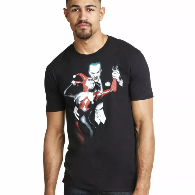 OFFICIAL DC COMICS Mens The Joker And Harley Quinn T shirt Black S