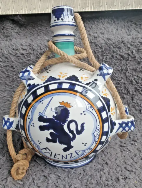 Vintage Italian Ceramica Faenza Pottery Bottle Decanter Vase Flagon Signed