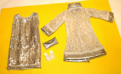 Vintage BARBIE CLONE Premier Silver Metallic  & Lace Outfit, Hong Kong, VVHTF