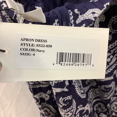 Sea New York Womens Dress Blue Paisley Sleeveless Square Neck Apron Size 4