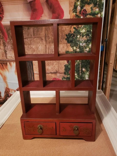 chinese lacquer wood cabinet with drawer , vintage h-20, w-13 , d-4 inches