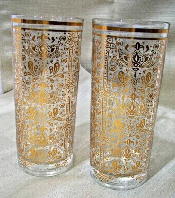Moroccan Turkish Tall Drinking Glasses Set Of Two Copper Filigree Clear 6 Inch