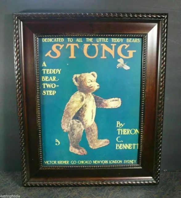 Antique 1908 Sheet Music: STUNG A Teddy Bear Two-Step Ex. Cond. FRAMED