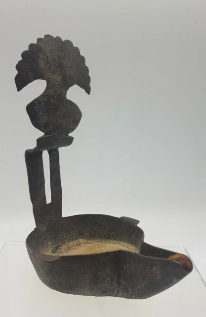 Primitive Antique Thistle Motif Wrought Iron Crusie Grease / Fat Oil Lamp