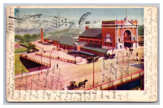 Omaha NE Nebraska Union Station Embossed Aerial View UDB Postcard Posted 1907