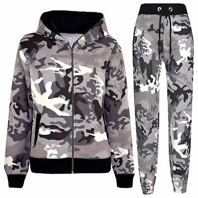 Kids Tracksuit Boys Girls Charcoal Camouflage Jogging Suit Top Bottom 5-13 Years