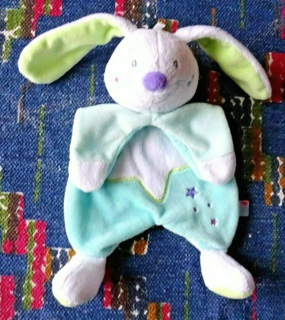 Op/  Doudou Plat Sucre D'orge Lapin Blanc Bleu Vert Etoile Kom Neuf