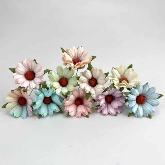 4cm Daisy Pastel EDGE Paper Flower Wedding Scrapbook Basket Craft Supply D1