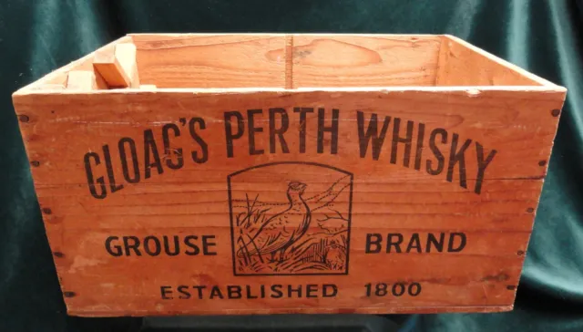 VTG Wood GLOAG'S PERTH WHISKEY Shipping Box Crate Shipped to Schepp's Dallas TX